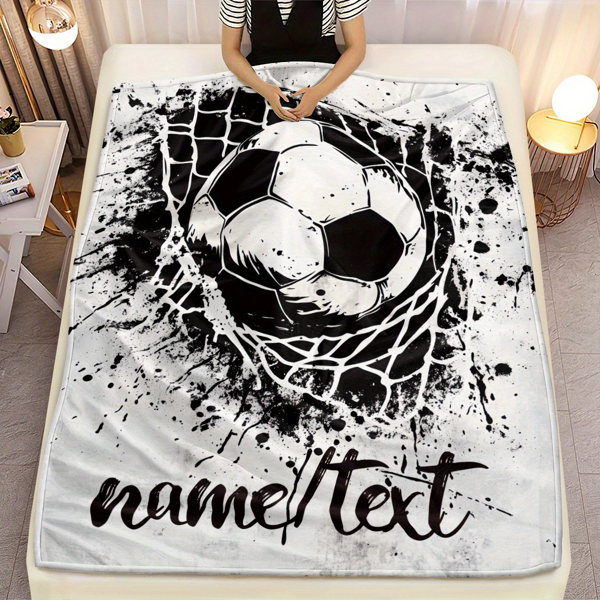 TEMU Personalized Blanket For Football Fans - Lightweight Flannel Bedding Perfect For Sofas, Beds, Travel, Camping, Living Rooms, Offices, And Chairs