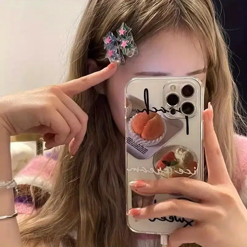 y2k sweet hairpin transparent duckbill clip with sparkling accents secure hold for bangs updos cute hair accessories for women cute hair clips bangs enhancement design embellishments Product details 4
