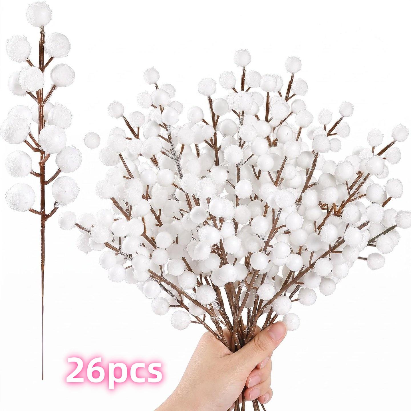 TEMU Ensemble de décoration d'arbre de Noël de 26 pièces, branches de rouges de neige de Noël de 8 pouces, tiges de rouges artificielles, convient