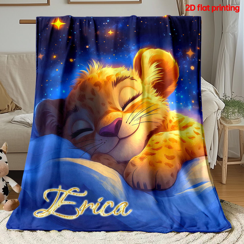 TEMU Couverture portable d'extérieur 1 pièce avec nom personnalisé Lionceau sur des étoiles - Couverture légère , adaptée pour les , le camping, les