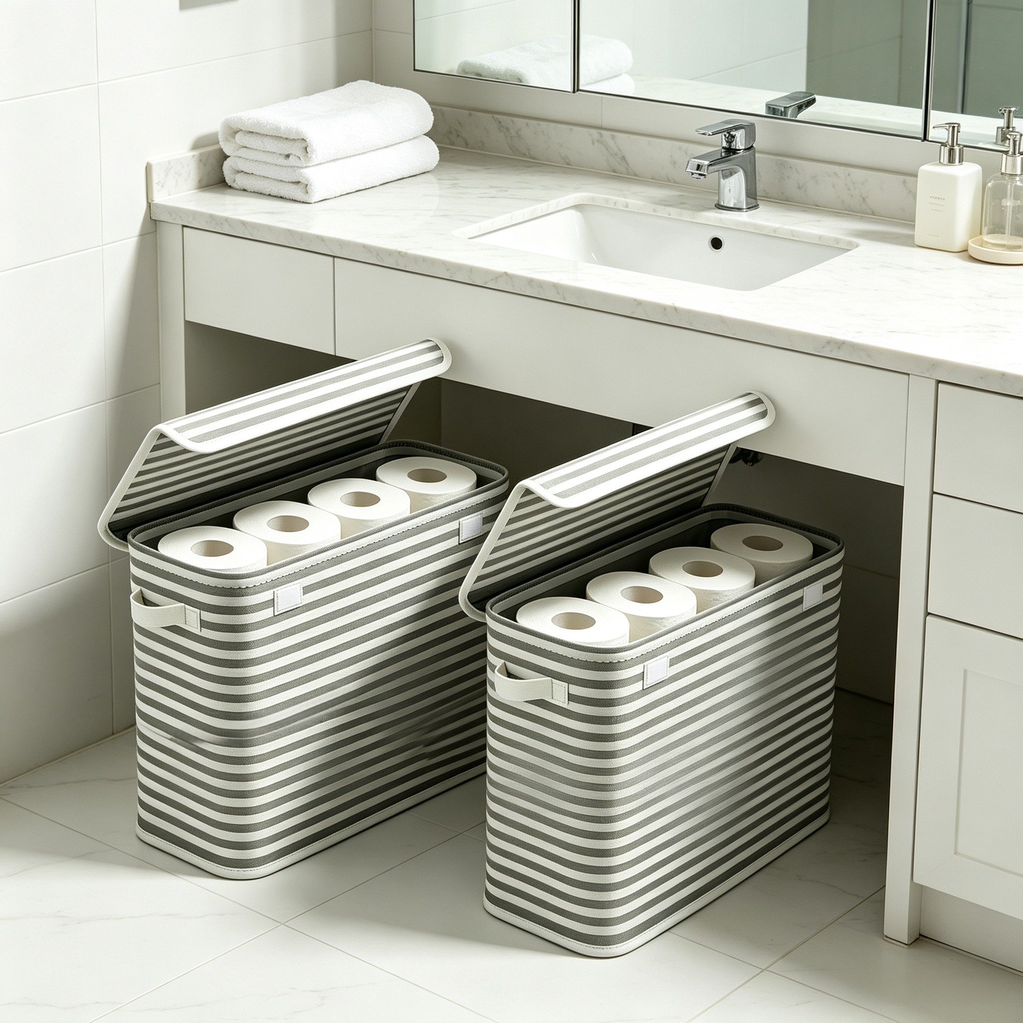 TEMU 2 Large-capacity Toilet Paper Holders With Lids And Handles – Foldable Bathroom Storage Baskets, Holds 12 Or 16 Rolls, Modern And Space-saving –