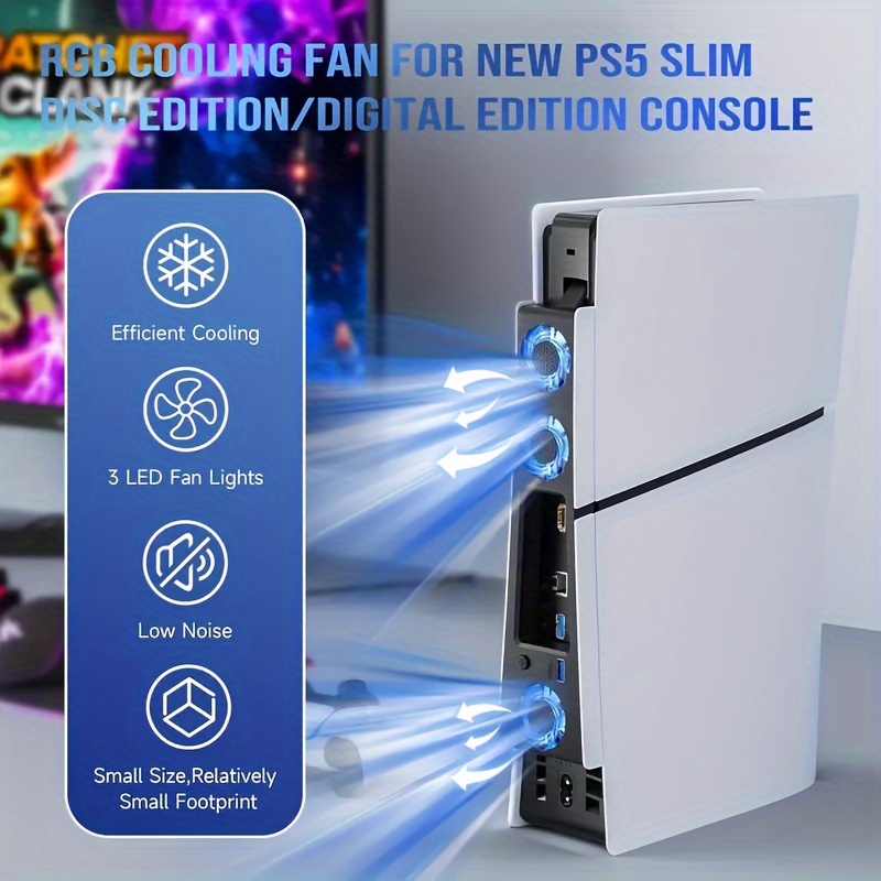 Ventola Di Raffreddamento Esterna Con 3 Ventole, USB, LED, Per PS5 Slim (disco/digitale), Nera