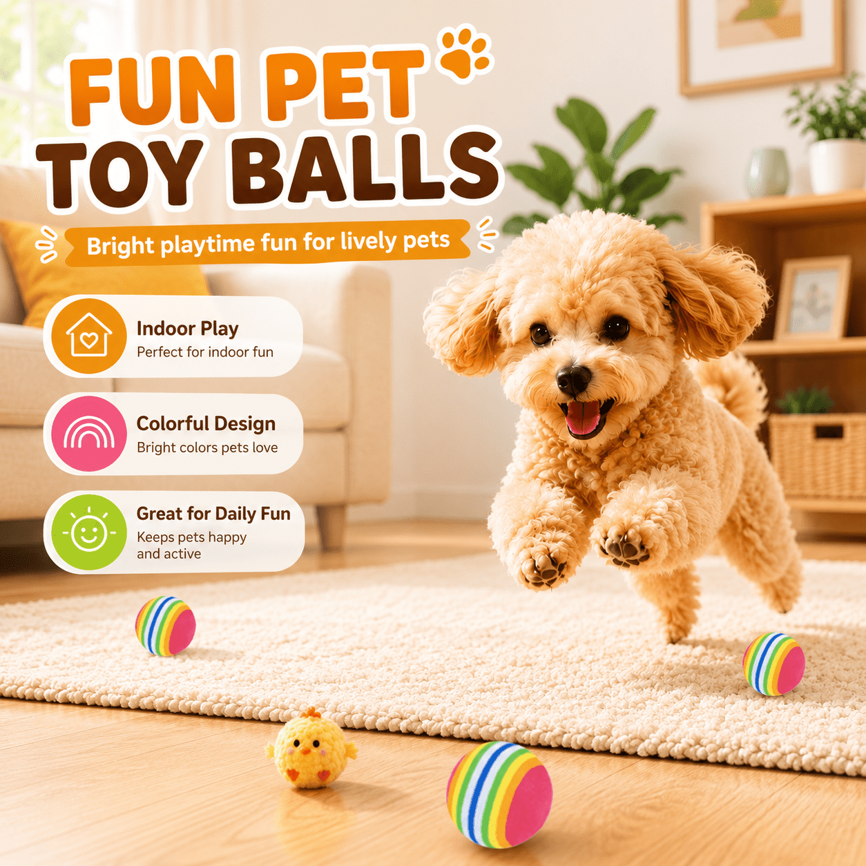 2pcs Set Yellow Chick Interactive Bouncing Squeaky Toy Ball