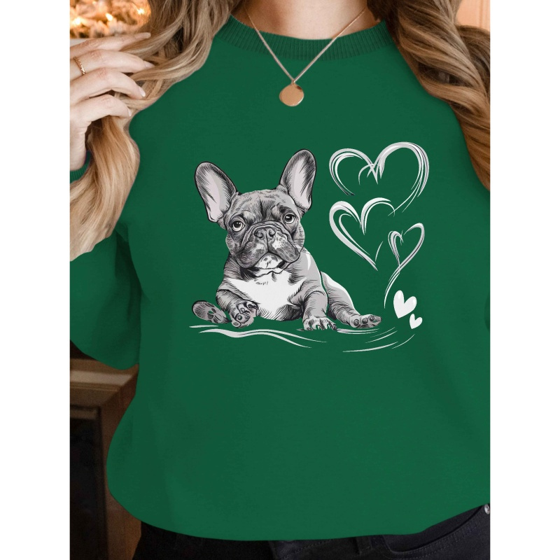 

Women's French Bulldog Graphic Sweatshirt, 100% Polyester Crew Neck Knit Fabric, Casual Geometric Pattern Fall/winter Top, 250gsm