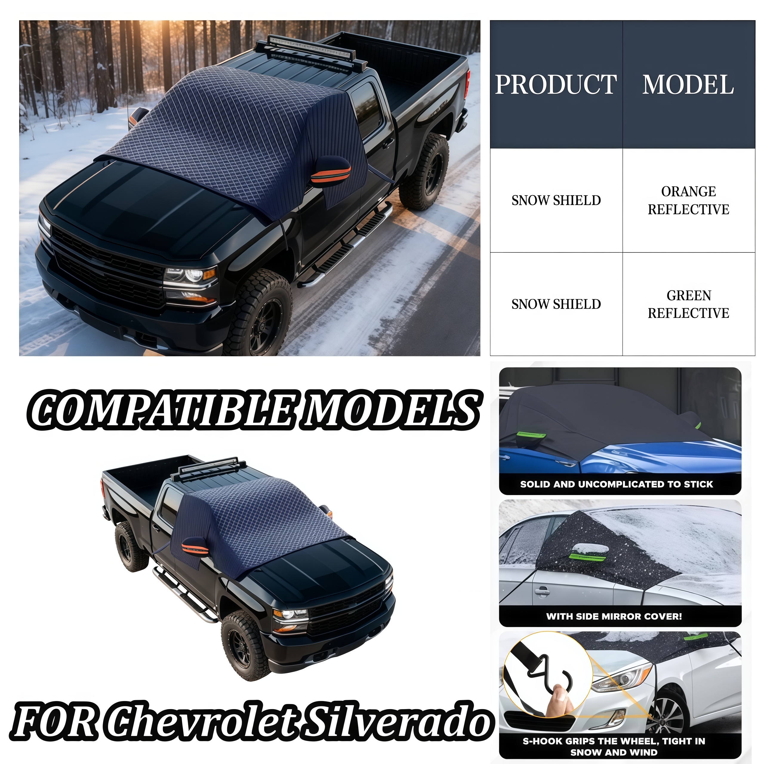 TEMU For Silverado: Oxford Cloth Snow Cover - Install, 1-second , Full Window Fit, Reflective Safety, Foldable &