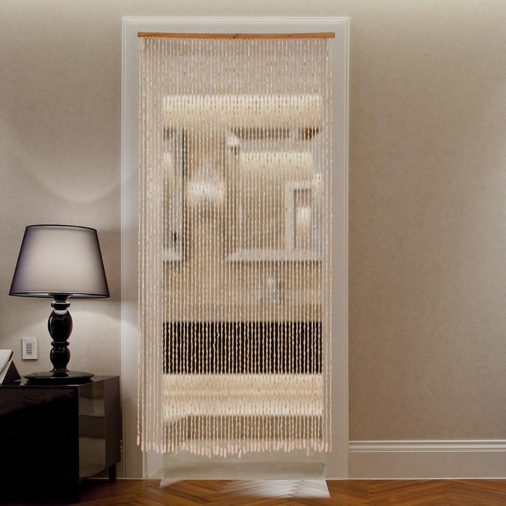 TEMU Rideau de porte en bambou 52 pièces | Rideau de perles en bois 90X200Cm pour chambre et salon, style contemporain, nettoyage facile, Eurhomeplus