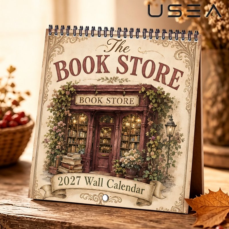 TEMU 2027 Wall Calendar, Vintage Bookstore Themed 12-month Yearly Organizer And Monthly Planner With Habit , Twin Wire Spiral Binding, Christmas New