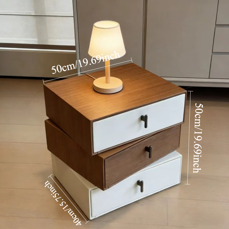 This Modern Three-Layer Wooden Bedside Table Features a Minimalist Design in White And Walnut Wood. It Offers Ample Storage Space for The Bedroom, Is Structurally Stable, Easy to Assemble, And Has a Scratch-Resistant Easy Decorative End