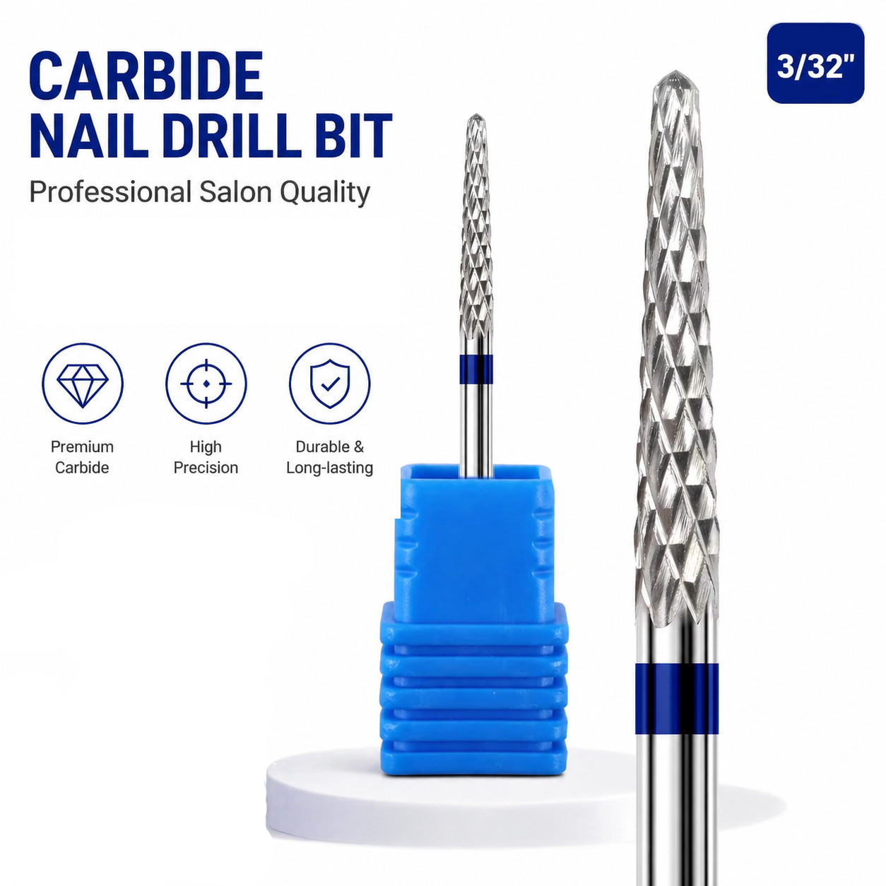 TEMU 2pcs Carbide Nail Drill Bits 3/32' - Quickly And Acrylic Hard Gels, Professional Cone Drill Bit Set Nail File Acrylic For Manicure, Pedicure,