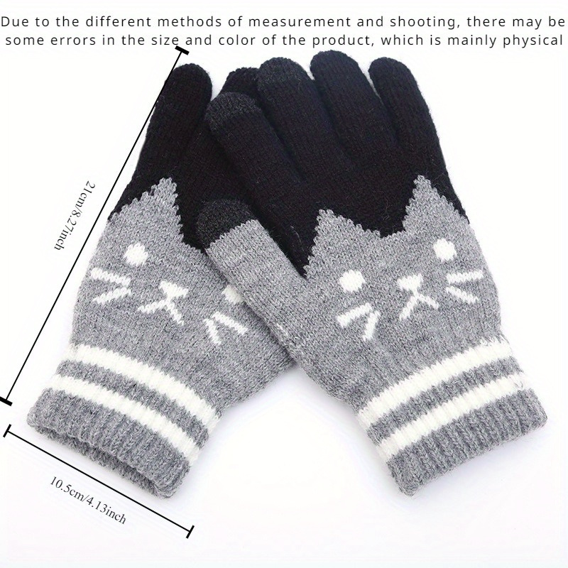 Women'S Winter Touch Screen Gloves, 1 Pair, Jacquard Cat Design, Flexible Finger, Warm Polyester Gloves, Casual Outdoor Wear, Hand Wash Only details 1