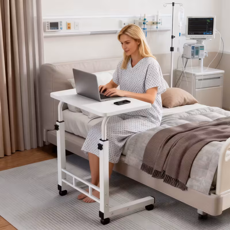 adjustable height rolling nursing layer design with 2 layer shelves space saving heavy duty grade table suitable for elderly patient home and care perfect tool 8 colors Product details 0