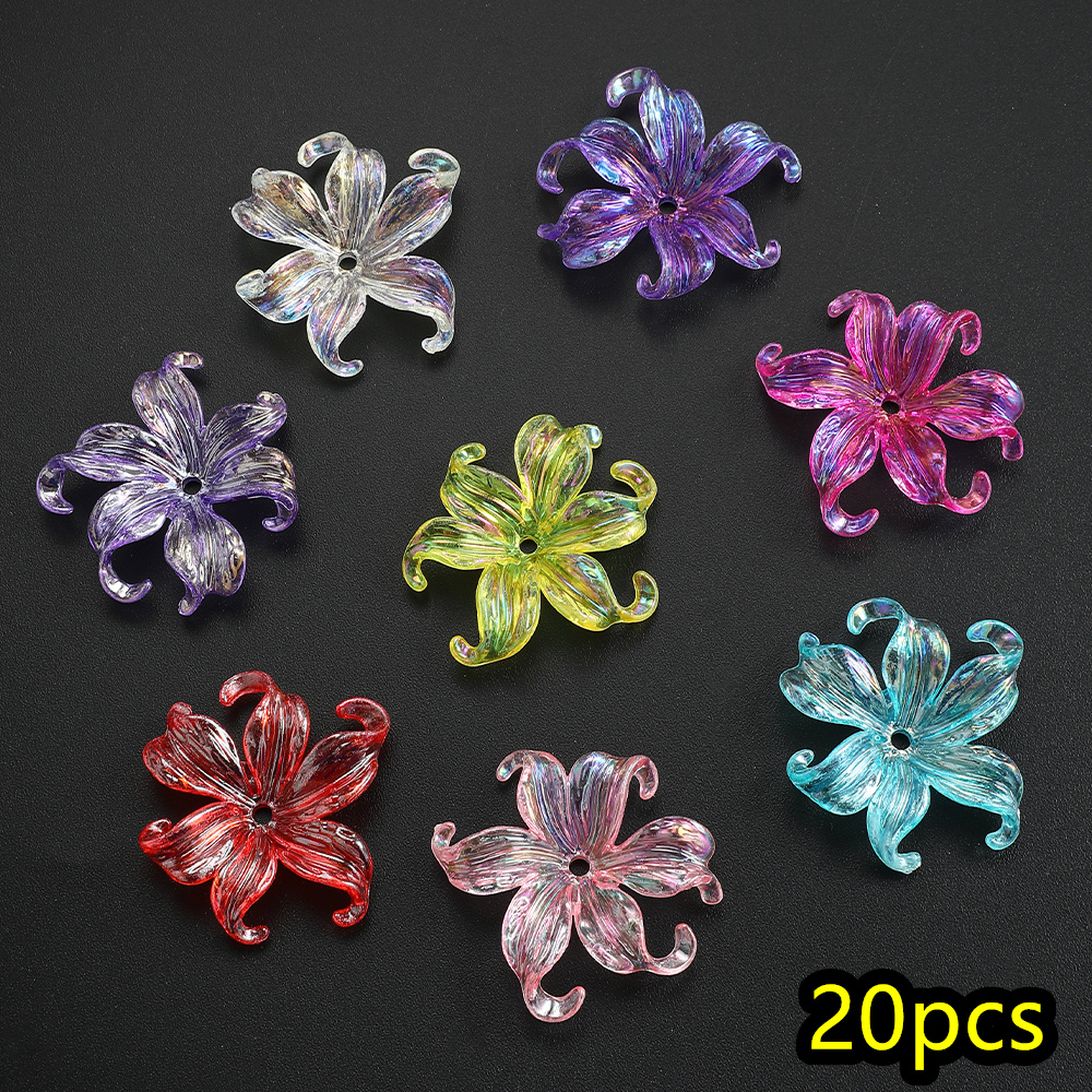 TEMU Juego de 20 piezas de cuentas de flores de iris chapadas brillantes para manualidades DIY, decoraciones, dijes para bolígrafos de cuentas,