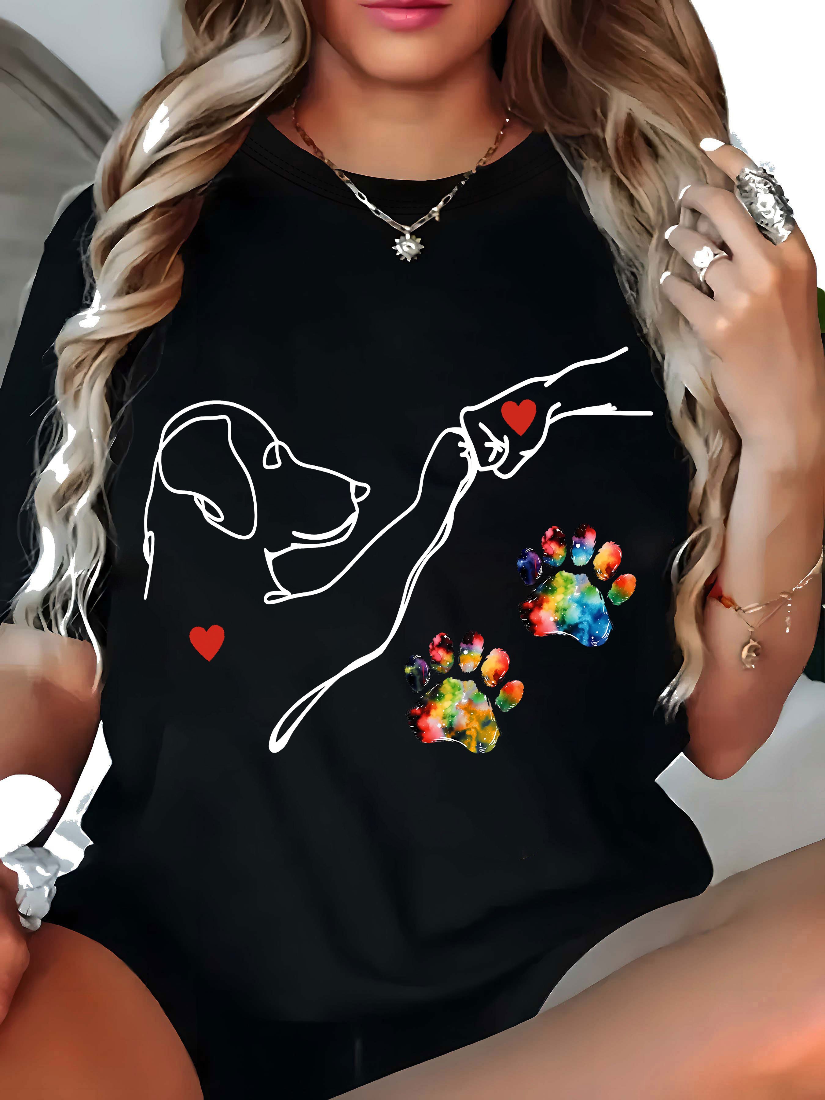 Binmer Heart Dog Paw Print T Shirts Women Long Lebanon