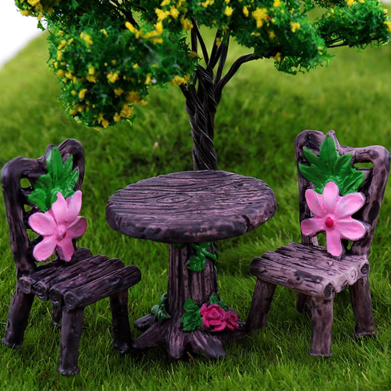 

Fairy Garden Miniature Set - 3pcs Table & Chairs, Mixed Colors, Abs Resin Craft Kit For Diy Landscape Decor And Creative Gifts