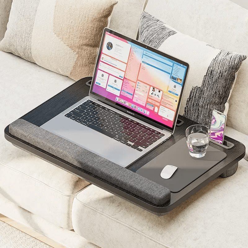 TEMU Extra- Large Portable Folding Laptop Desk- Versatile Wood Bed Table, With Wrist Rest, Mouse Pad, Tablet & Phone Slots, And Handle, Easy- Carry,