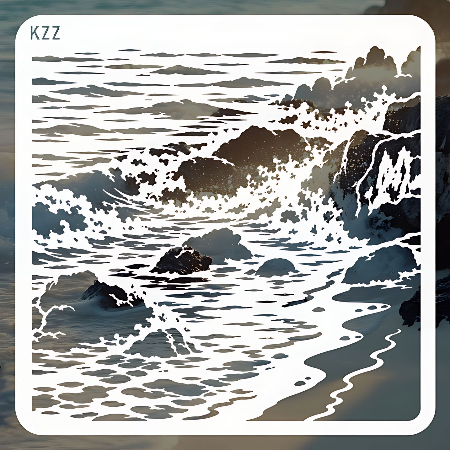 TEMU Kzz Ocean Wave Painting Stencil, Reusable Seaside Landscape Template For Canvas, Fabric, Wall, Pillow, Frame & Diy Home Decor