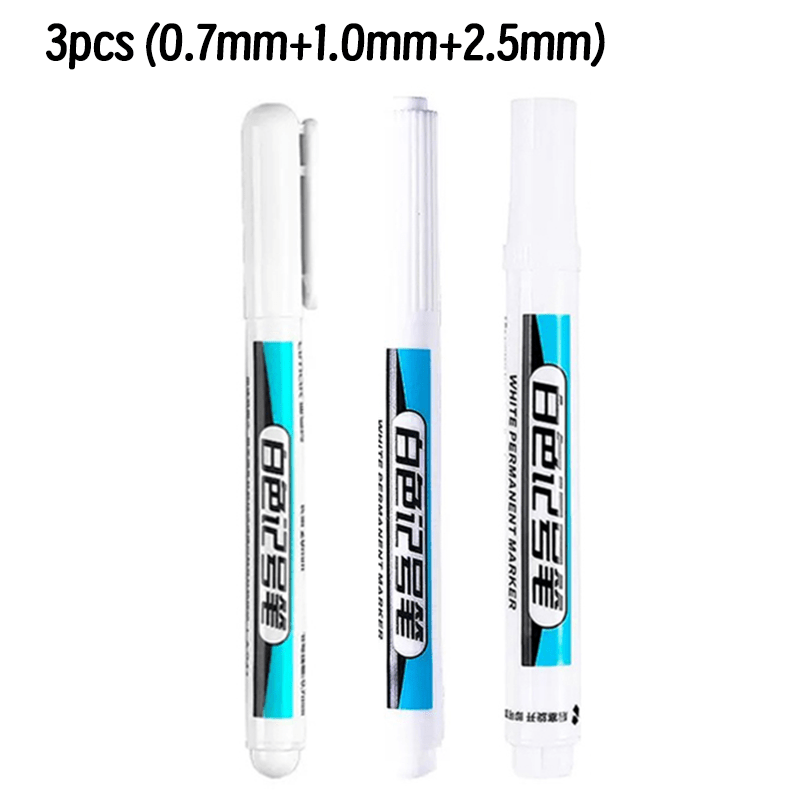 Image of 3pcs,white Marker Pens, Thick Head & Non-fading Long Tip Pens,suitable For Drawing, Writing, Art, Student Development Art Supplies, 5 Different Pen Tip Sizes From