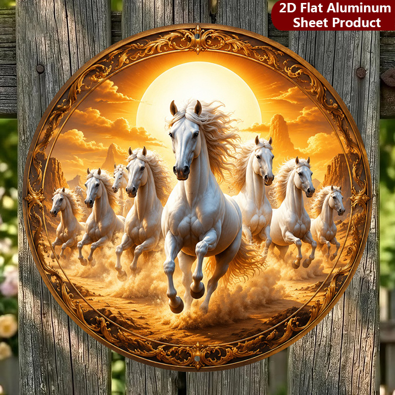 TEMU 2d Flat, 1pc, Horses Decorative Sign Plaque Fine Art Perfect For Home, Porch, Garden, Cafe, Etc, Outdoor Signage | For Metal Wall Decor,