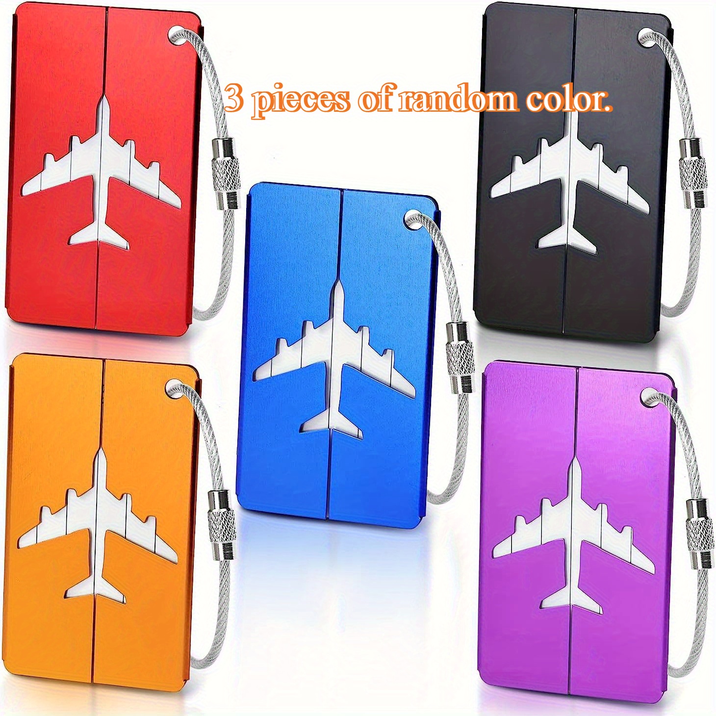 Image of 3pcs Random Color Aluminum Alloy Luggage Tag Set With Security Steel Rings, Sturdy And Stylish, Ideal For Easy Identification