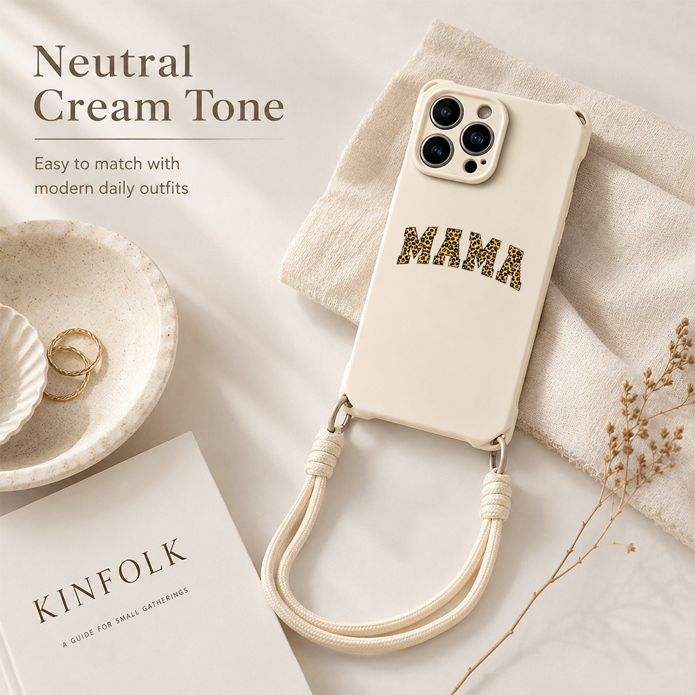 Image of Phone Case - Beige Leopard Print Mama Letter Graphic Phone Case With Hand Strap, Compatible With For Iphone 17/17pro/17promax/17air/16/15/14/13/12/11/7/8/xr/xs/plus/pro/pro Max