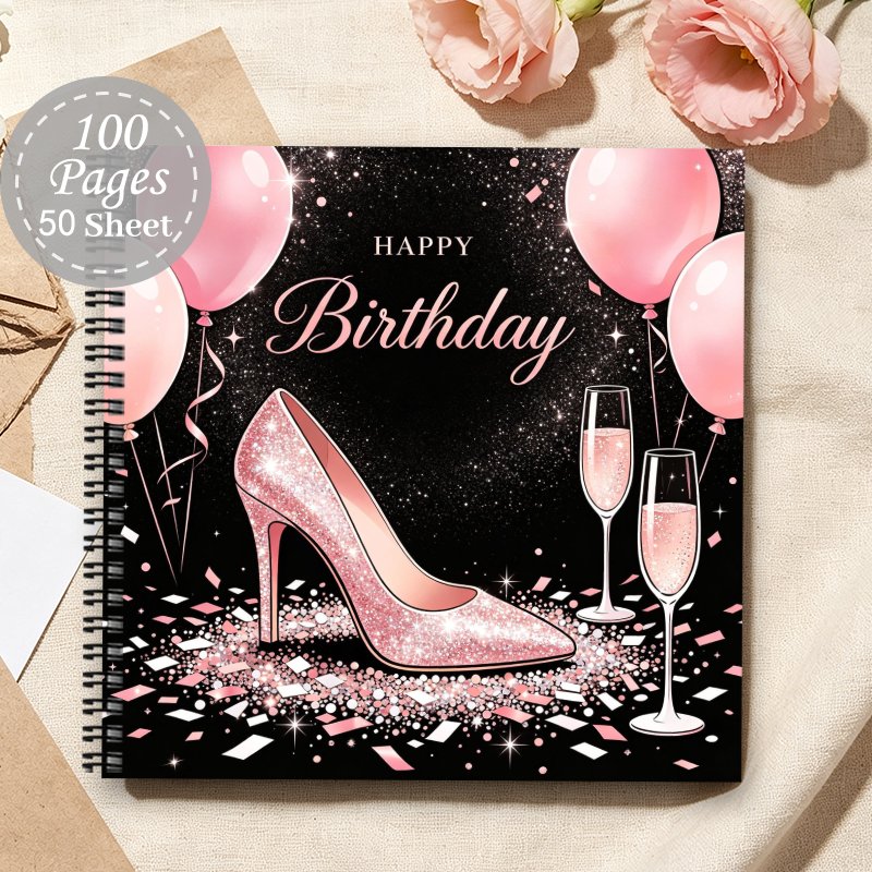 TEMU 1 pièce 'or d'anniversaire esthétique, Carnet à spirale pour souvenirs de famille et journal de voyage, Livre de messages de signature pour fête