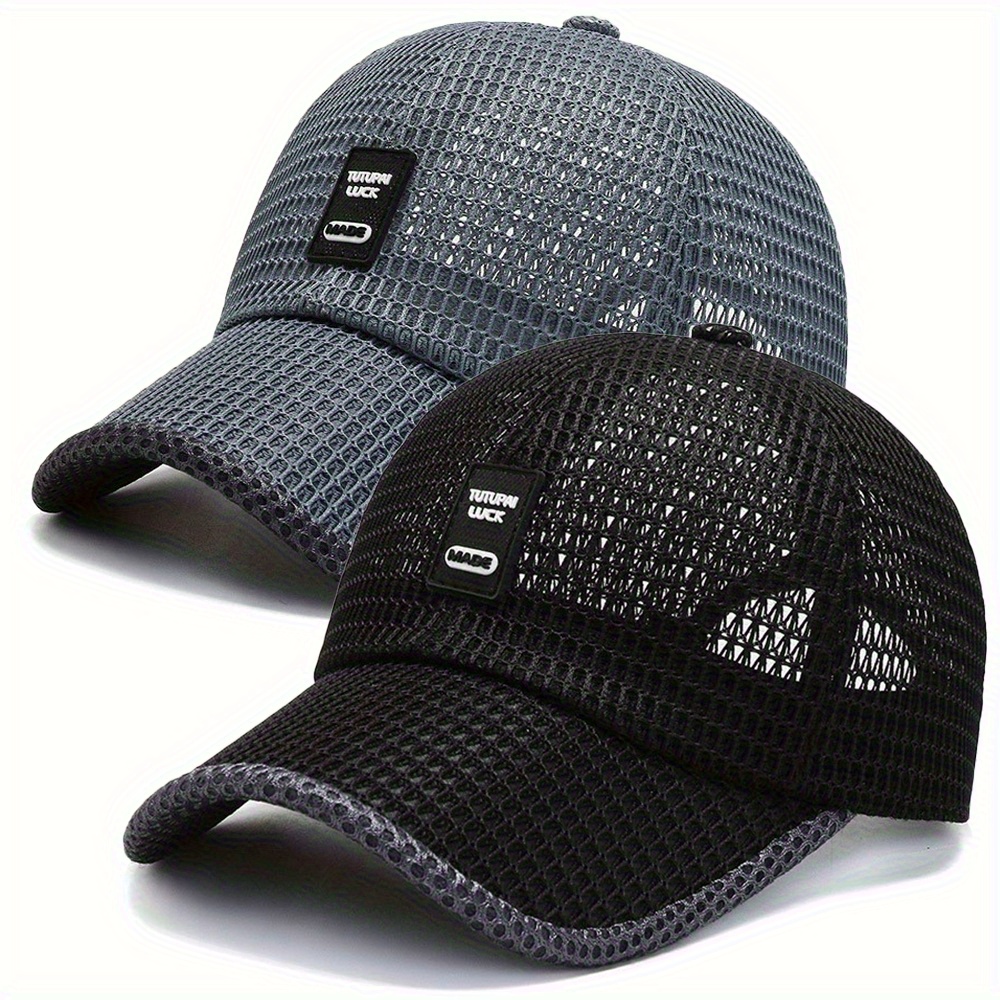 E-shop 2 Stück Schnelltrocknende Polyester Baseballkappen - Atmungsaktive Mesh Verstellbare Unisex Sommer Sonnenhüte mit Schwarz & Grau Strukturiertem