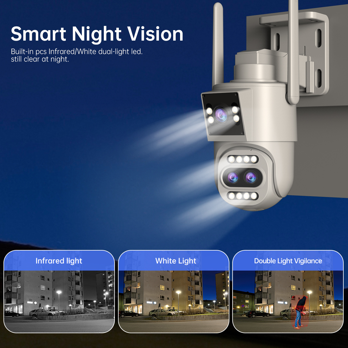 Full HD Wifi apsaugos kamera, 10X optinis priartinimas, PTZ su 3 objektyvais, IPX6, valdymas programėle, spalvotas naktinis matymas, dvipusis garsas, judesio aptikimas ir automatinis sekimas, namų apsaugos garso signalas, nuotolinis stebėjimas / išmanioji apsaugos įranga