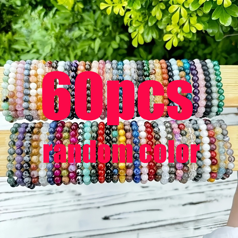 TEMU Set da 60 braccialetti con perline di vetro di casuale, con perline colorate in e vetro con motivi , perline da 8mm disponibili in 8 colori,