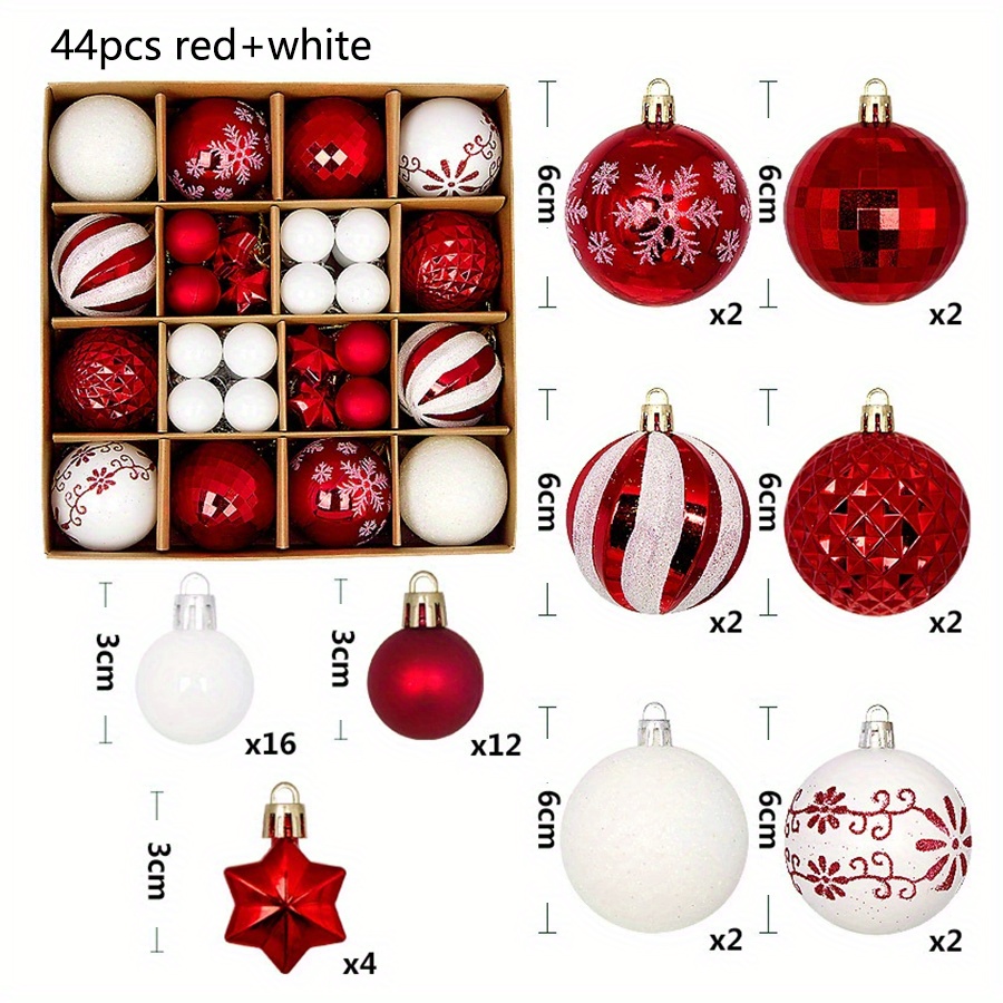 Décorations de Noël 44 pièces : ornements peints, boules suspendues et décorations festives pour arbre et scènes - Idéal pour fêtes, cadeaux et célébrations de Noël, Halloween et Nouvel An - Parfait pour famille et amis - Boules et ornements en plastique pour sapin