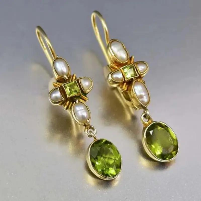 E-shop Vintage Luxus Eingefasste Künstliche Zirkonia Perlen Anhänger Ohrringe für Damen Partys High-End Schmuck Alltagskleidung Geschenk Idee