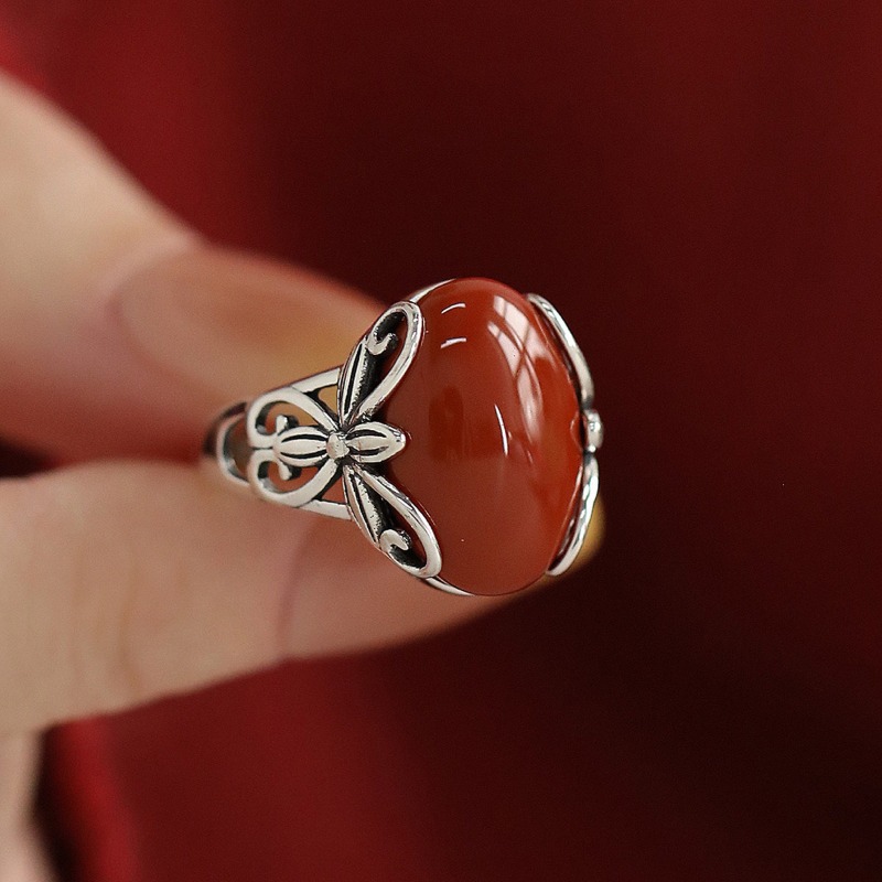 TEMU A Retro Southern Red Ribbon Egg Face Ring, Women's New Chinese Aesthetic Niche Festival Gift Accessory