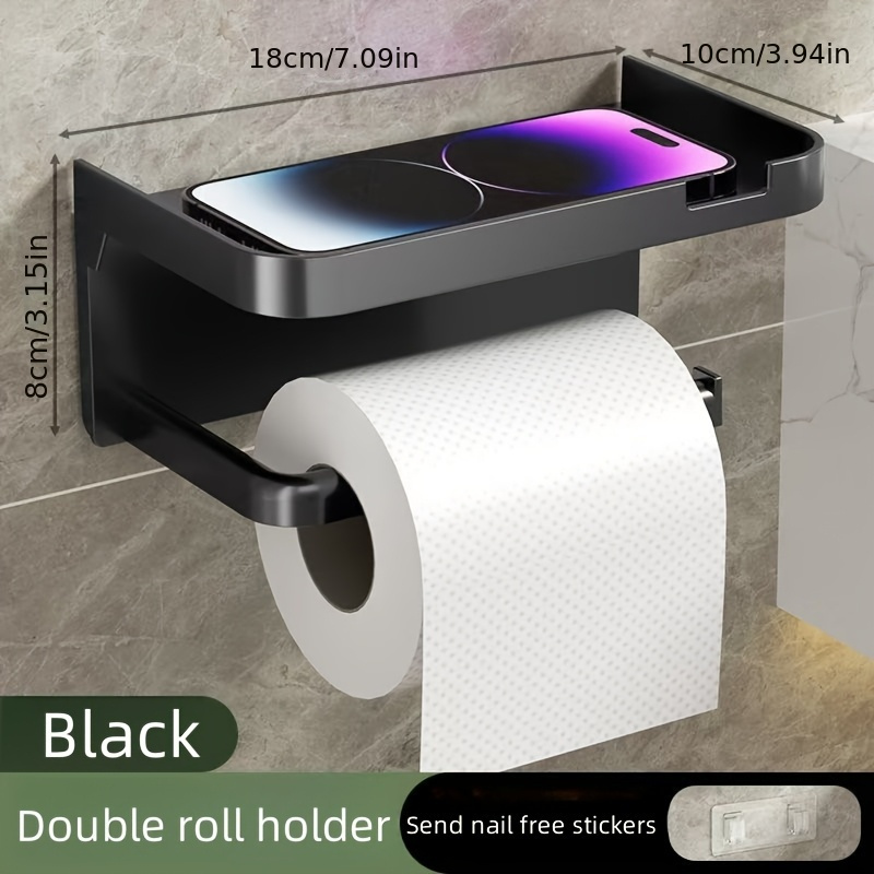 TEMU Luxury Self Adhesive Wall Mounted Tissue Box With Storage Shelf - High Gloss Polished Tissue Dispenser, Dual Use Storage Rack For Bathroom And