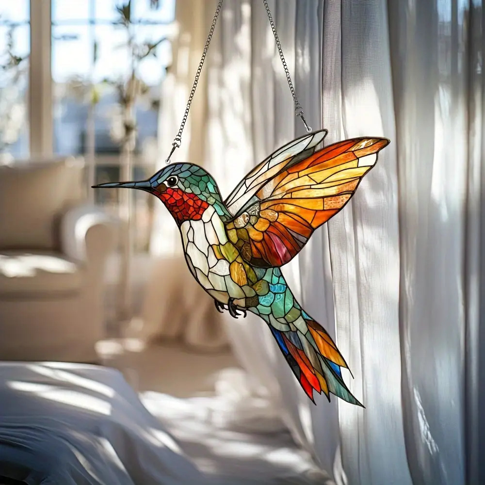 E-shop 2D Flach, 2D Flach 1 Stück Acryl Buntglas Kolibri Garten Sonnenfänger, Tiermotiv Fensterhängedekoration, Einzigartiges Hochzeitsgeschenk für
