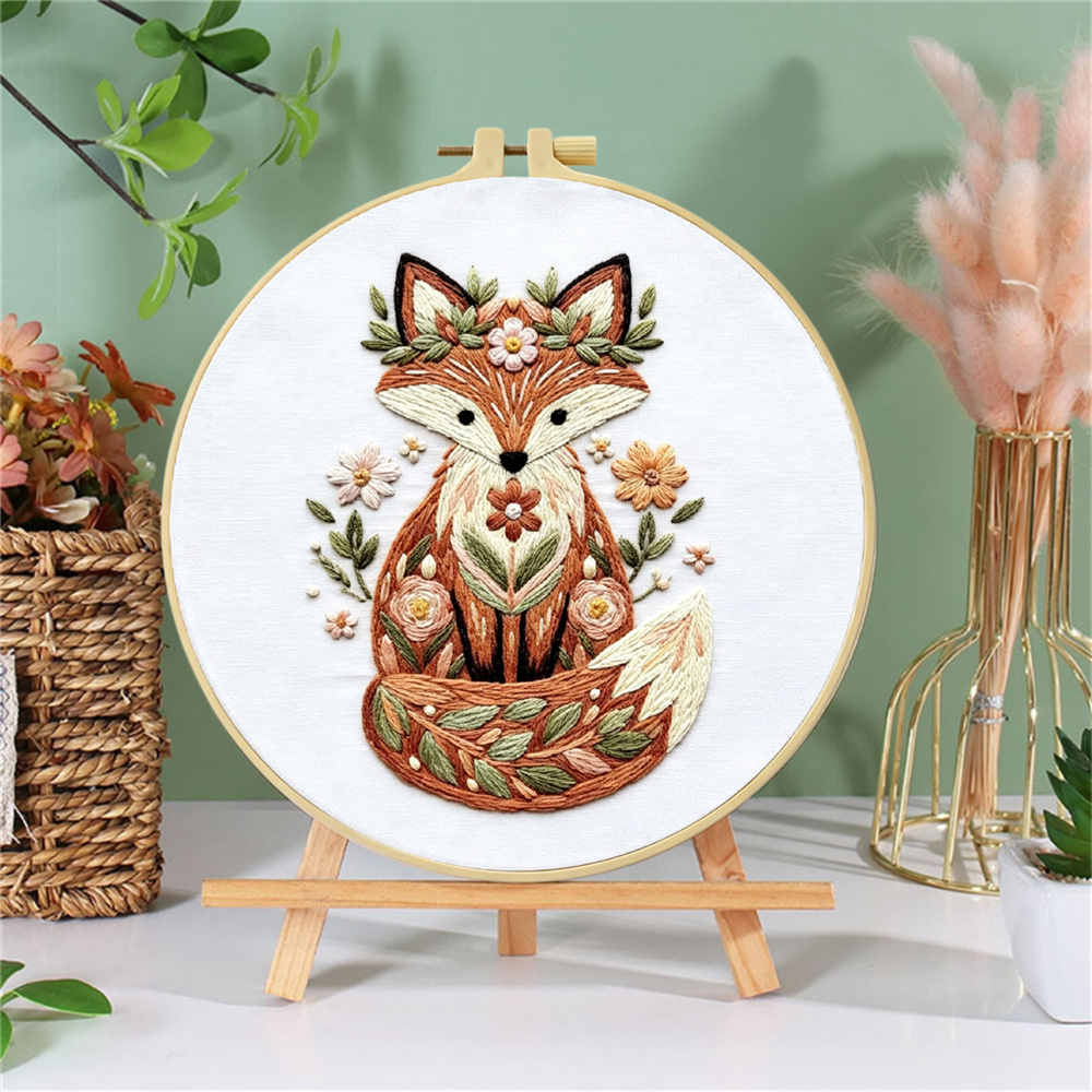 Fox Autumn Fall Pattern Handmade Embroidery Kit