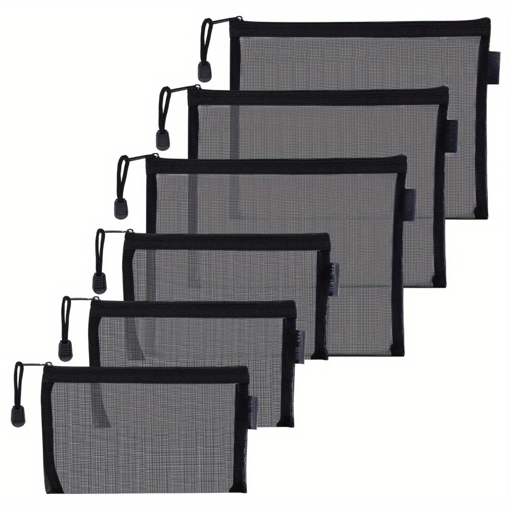 Image of Set Of 6 Nylon Mesh Bags For Organizing Cosmetics - Includes 3 A5 And 3 A6 Sizes, Perfect For Makeup, Diaper Necessities, And Travel Toiletries