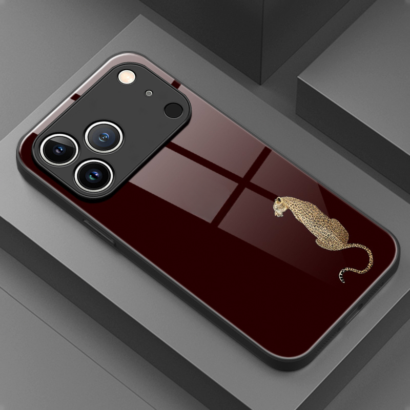 TEMU Phone Case: Minimalist Leopard Print Pattern Tempered Glass Phone Case, Suitable For Iphone 17 Pro Max, 17 Pro, 17 Plus, 17e, 17, 16 Pro Max, 16