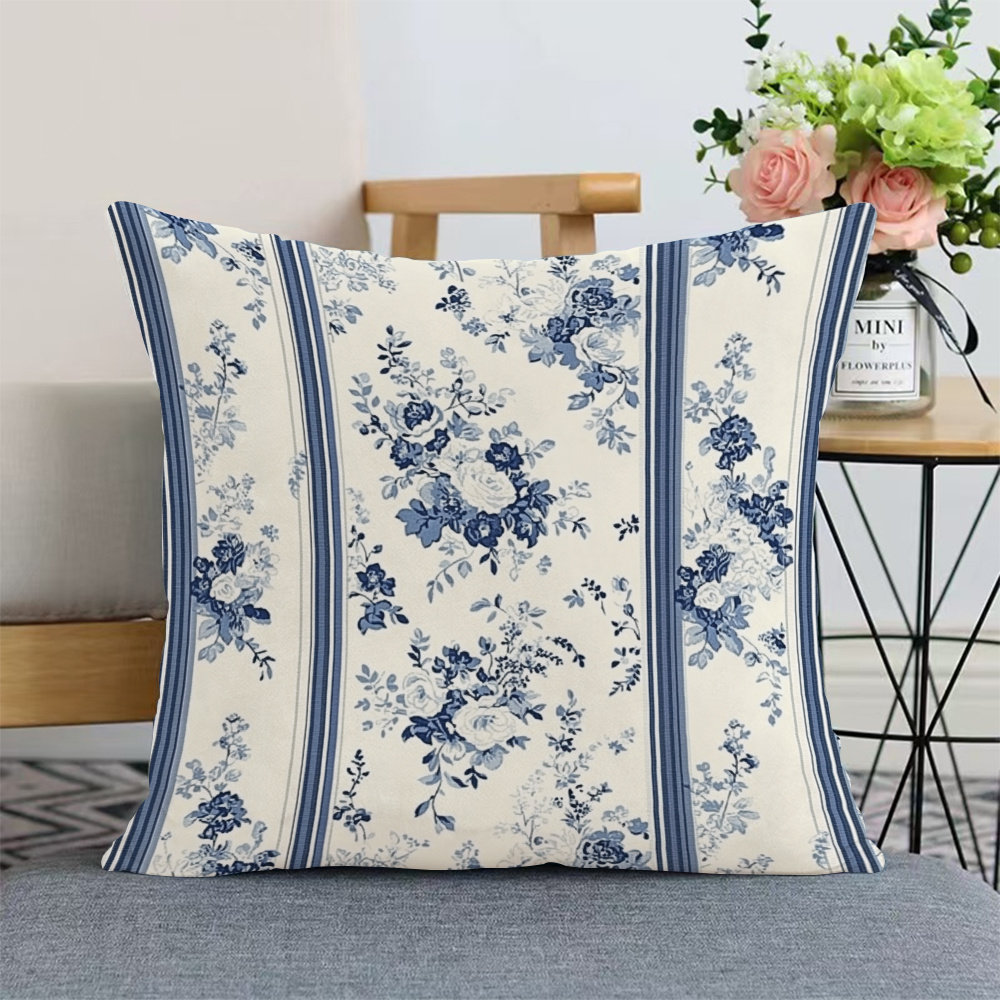 

2pcs Rustic Country Style Blue Covers, Machine Washable Polyester Throw Pillow Cases With Zipper, Woven Decorative Pillowcases For Room Types - Sofa Accent