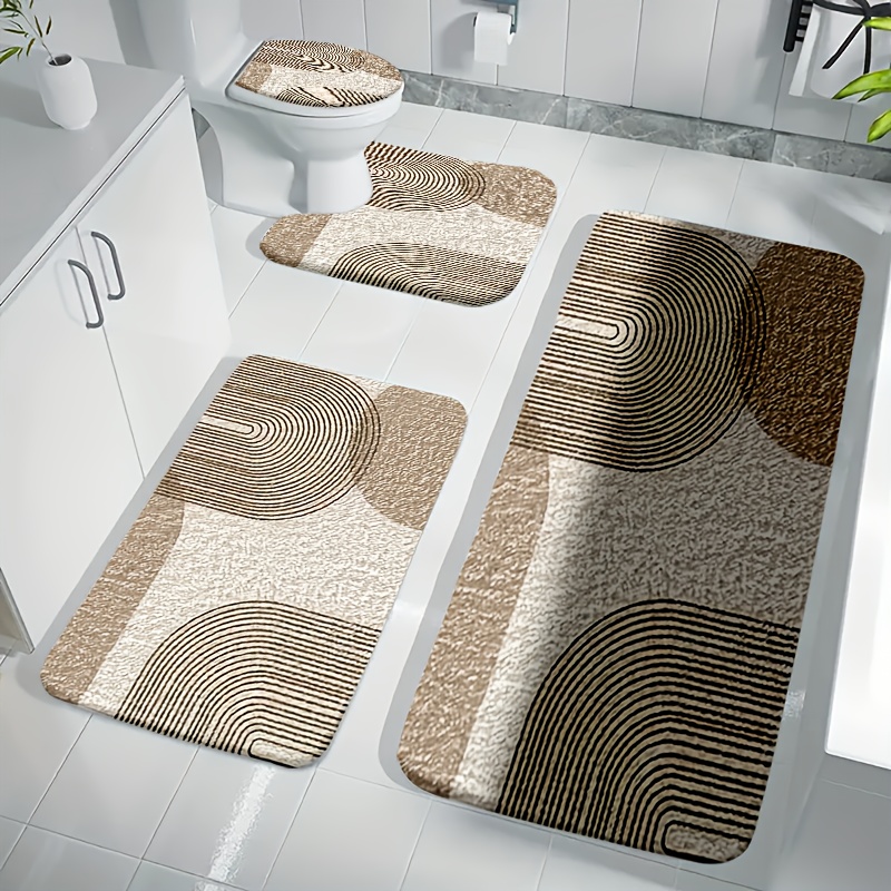 TEMU 1/3/4pcs Flannel Sponge Bathroom Mat Set, Non Slip Absorbent Soft Bath Rugs With Toilet Seat Cover& U Shaped Mat, 45*120cm& 50*80cm Washable