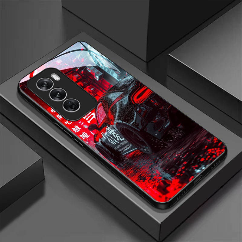 TEMU Tempered Glass Phone Case Suitable For Oppo Reno 12 5g Ultra-thin Hard Cover With Cool Car Patterns Bla094