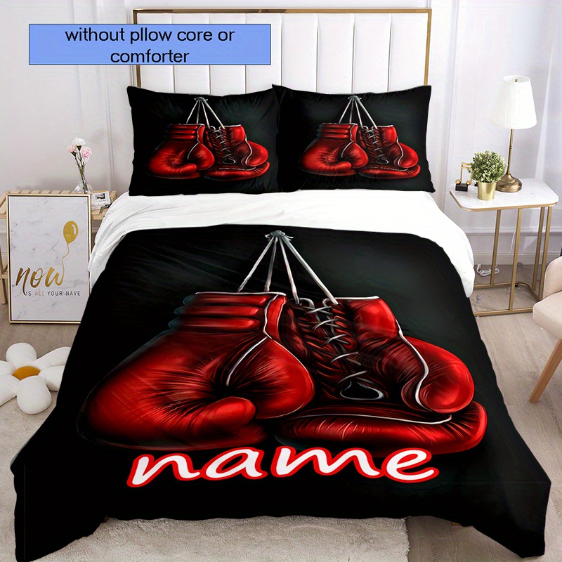 

Custom 3d Name Boxing Gloves Design Bedding Set - Soft Polyester Quilt Cover And Pillowcases, Machine Washable - Ideal Christmas Gift For All (1 Quilt Cover + 2 Pillowcases, No Filling)