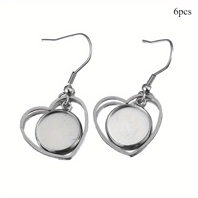 TEMU 6pcs 12mm Stainless Steel Tray Bezel Cabochon Earring Hook Blank Setting Round Pendant Ear Base Glass Making