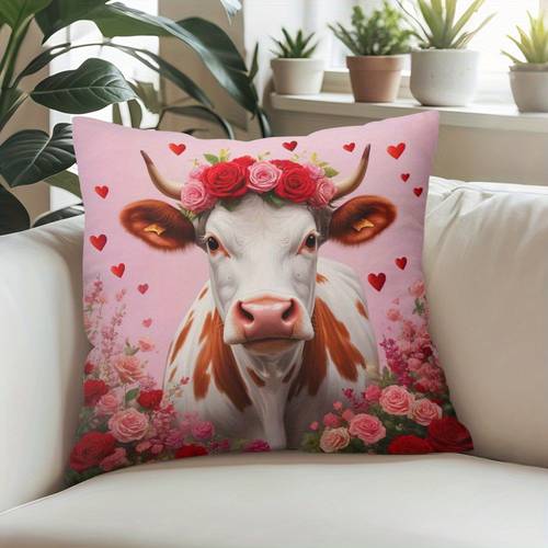 imagen del artículo de almohada 2d - 1 , corta, de felpa - diseño moderno con y , de vaca con corona, diseño de cara 45.72x45.72cm, decoración estilo , lavable a máquina, cierre de cremallera, de cojín retro, adecuada para , dormitorio, artículos para fiestas