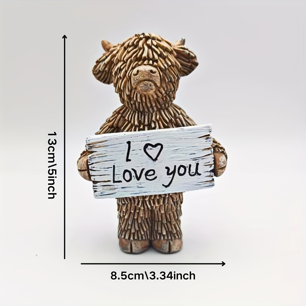TEMU Scottish Highland Cow Resin Statue With I Love You Sign, Romantic Animal Figurine For Home Desktop Decor Gift