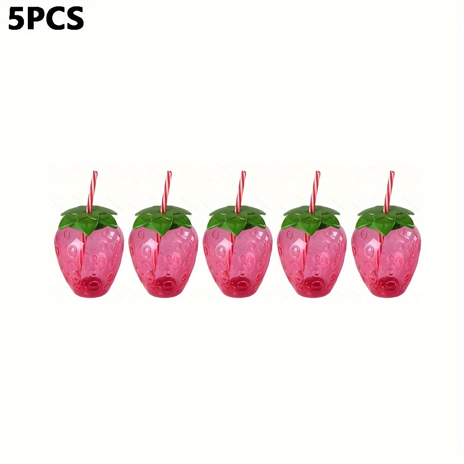 TEMU 5/10pcs Lovely Transparent Strawberry Cups, Pineapple Straw Cups, Juice Cups, Milk Cups, Reusable Plastic Cups, For Outdoor Parties, Picnics,