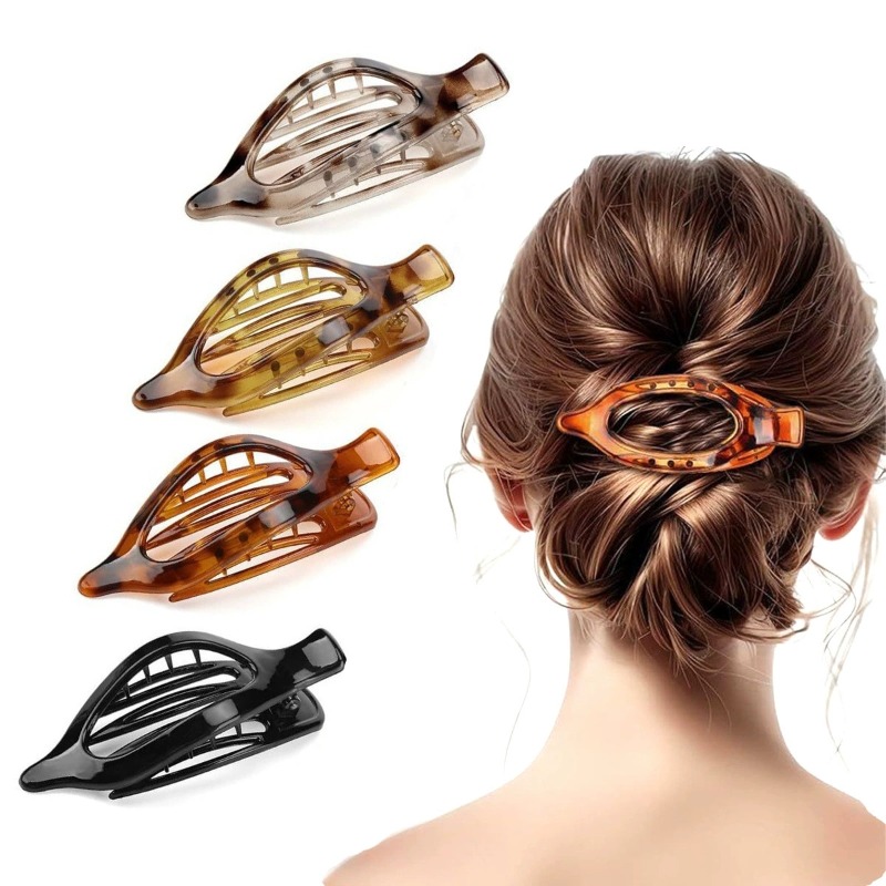 TEMU Juego de 4 pinzas grandes para el pelo con estampado de leopardo para mujer, pinzas de tiburón para recogido en la nuca, accesorios de pelo para