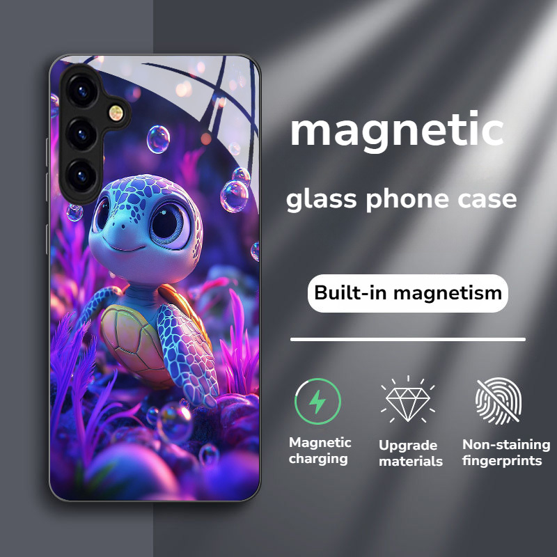 TEMU Phone Case: New Stylish Cute Turtle Pattern Magnetic Tempered Glass Phone Case, Suitable For Galaxy Note20/s20/s21/s22/s23/s24/s25/ Fe, Trendy