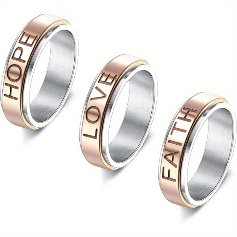 3pcs stainless steel fidget spinner rings set for women men fidget band cool rings 6mm wide love faith   inspirational wedding pormise band ring set Product details 1