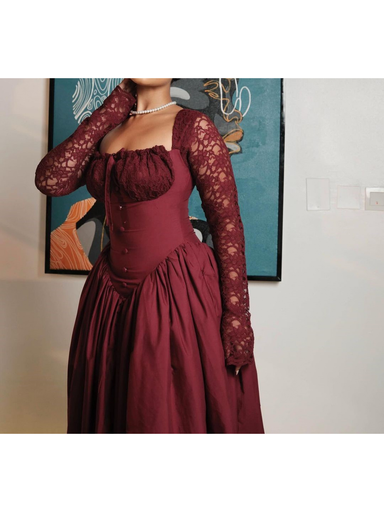 aje quietude long sleeve dress Sevilla Maxi Dress-CHOCOLATE / 4