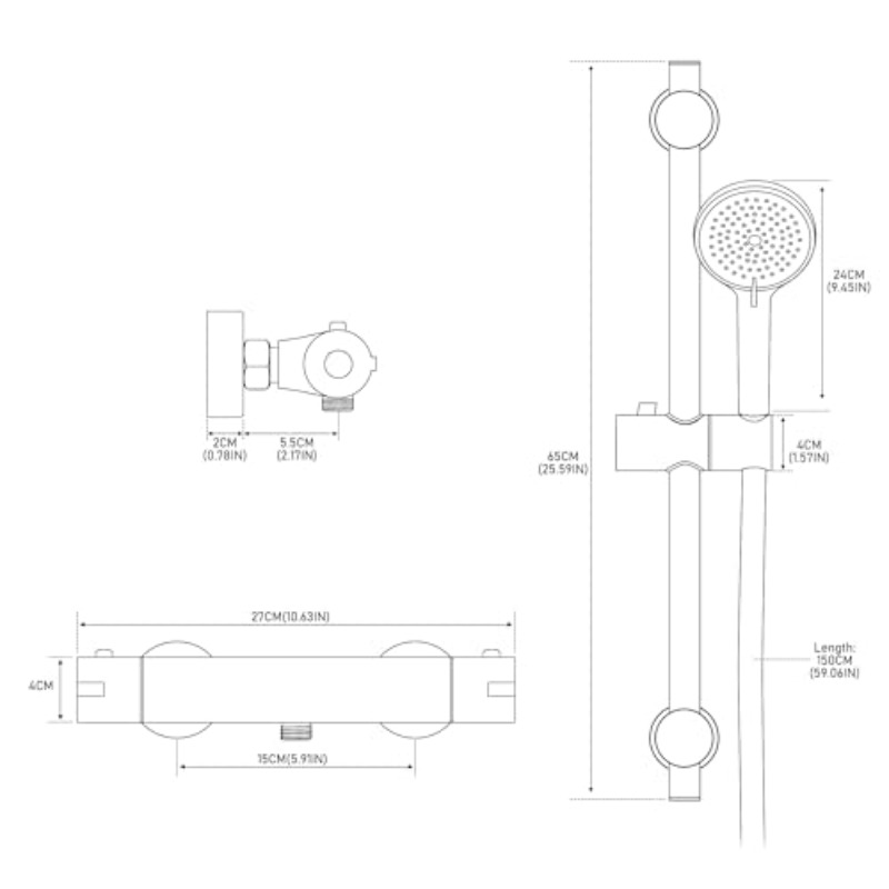 MORADO Black Shower Mixer with Adjustable Riser Rail Kit and 3 Function Shower Head