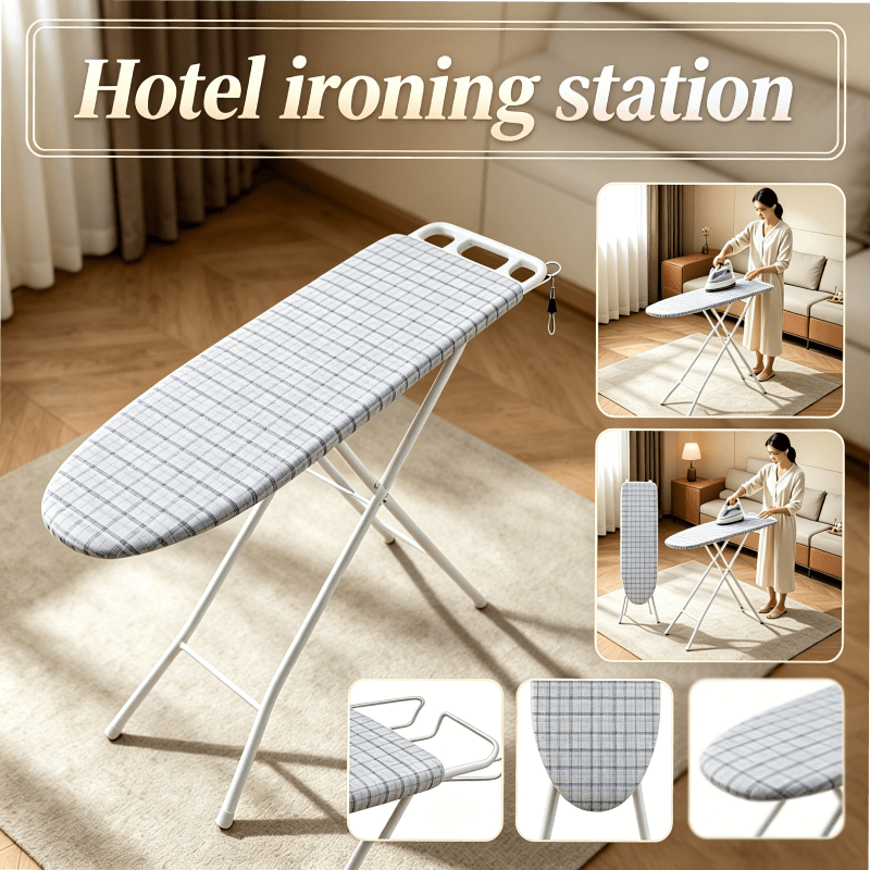 TEMU Heavy- Duty Ironing Board With Rest- Adjustable, Foldable, Heat- Resistant Cover, Ultra Thick Padding- Striped Metal Frame For Home Laundry Room